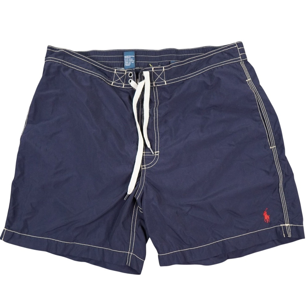 Polo Ralph Lauren Swim Trunks Men M Navy Blue Board Shorts Red Pony Logo